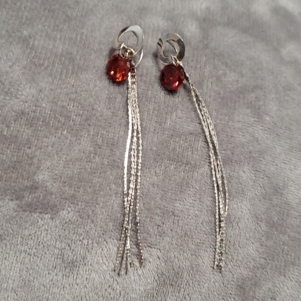 Sterling silver orangecrystal earrings stamped 925